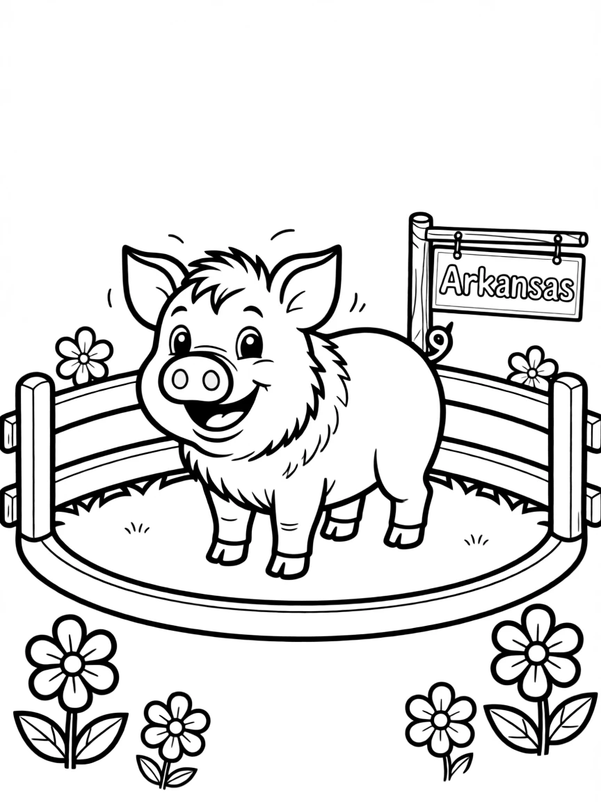 A happy pig in a clean pen, smiling in Arkansas.