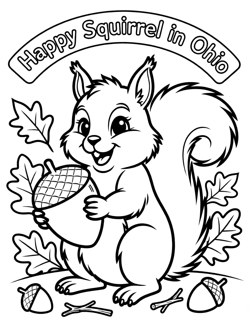 A friendly squirrel holding an acorn and looking happy in Ohio.