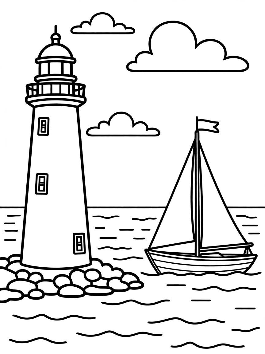 A cute little lighthouse with a small boat sailing by in Rhode Island.
