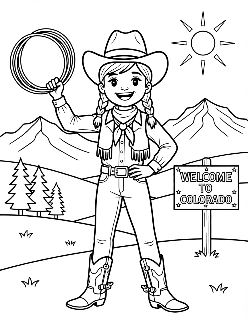 A happy cowgirl with a big smile and a lasso in Colorado.