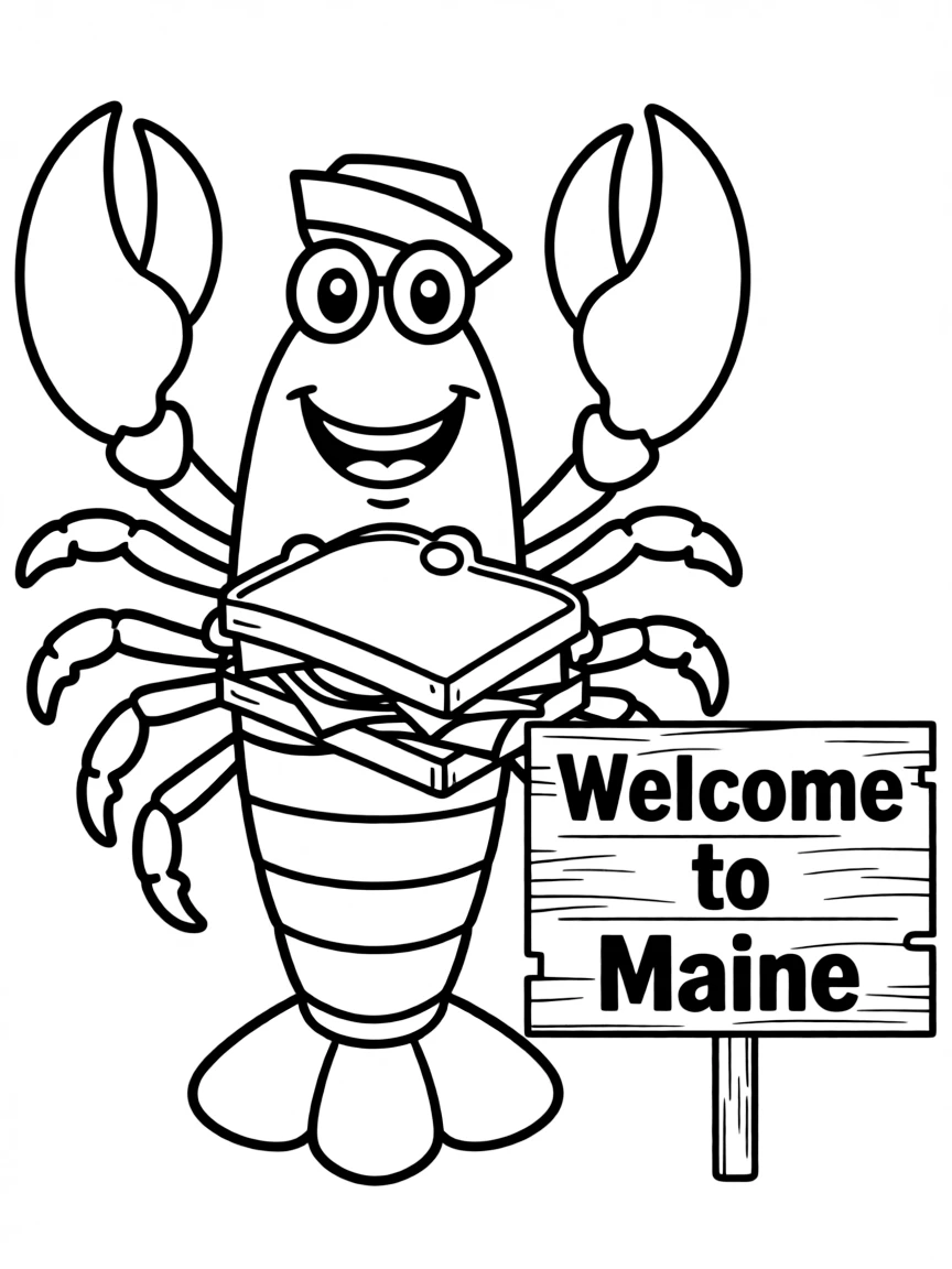 A friendly lobster holding a sandwich in Maine.