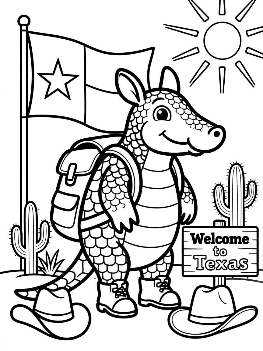 A friendly armadillo with a backpack in Texas.