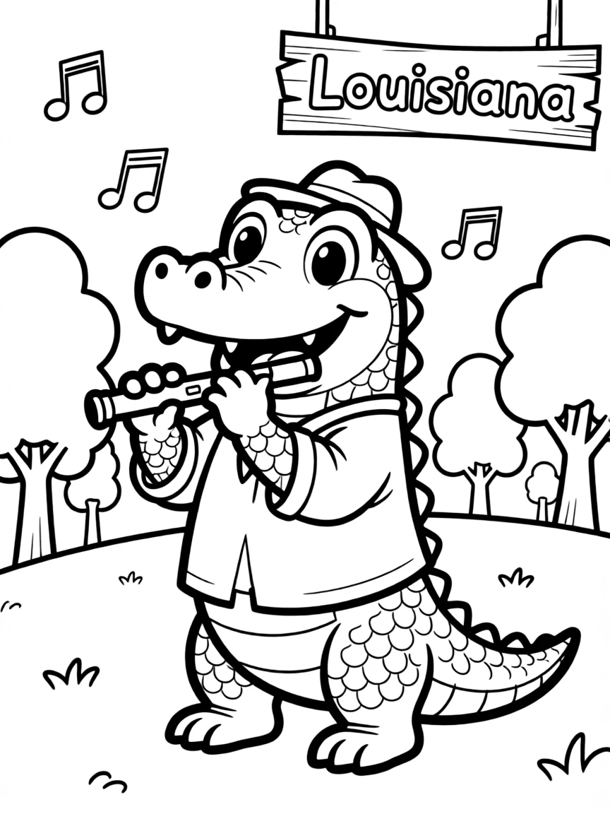 A cute little alligator playing the flute in Louisiana.