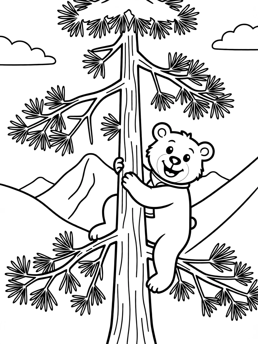 A happy bear climbing a tree in Alaska.