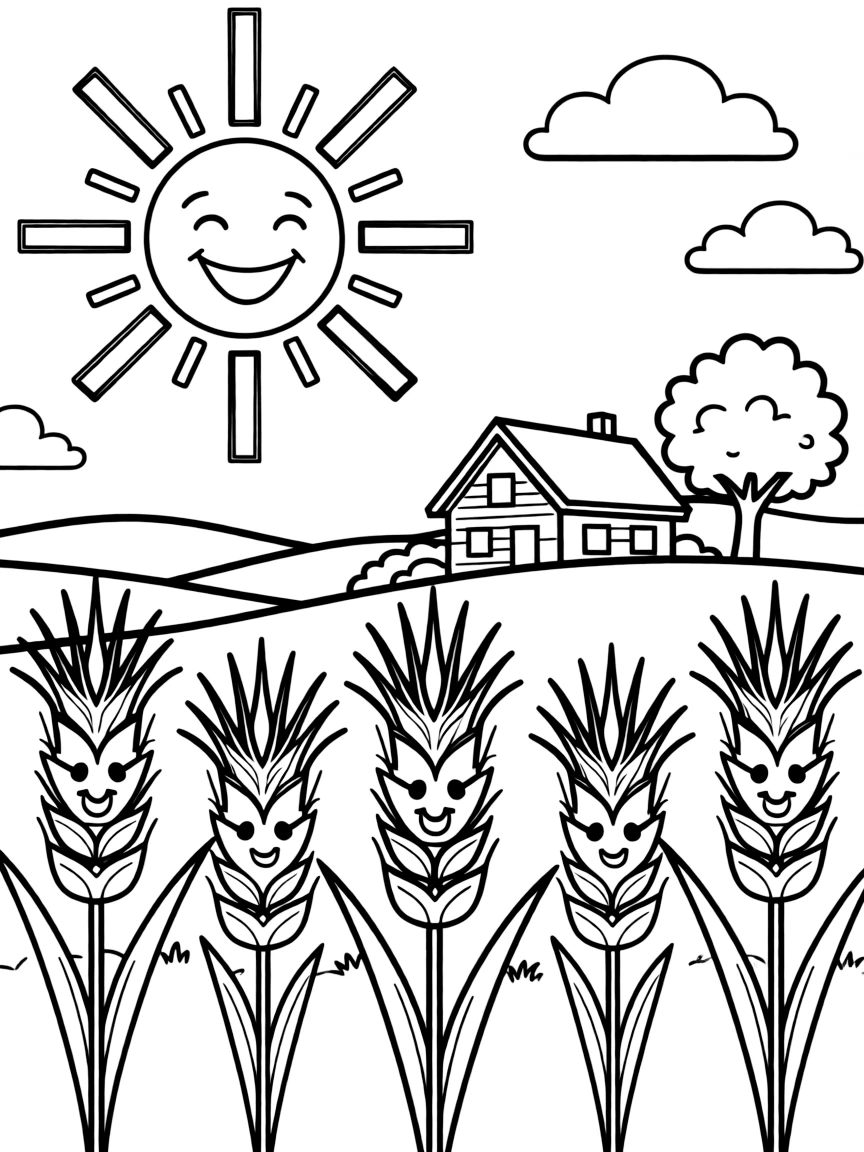 A smiling wheat field with a big sun in North Dakota.