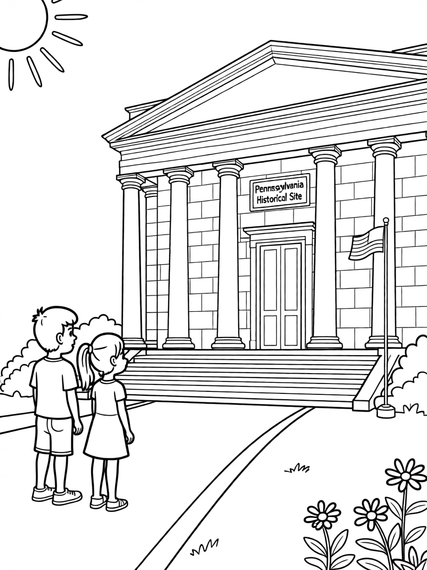 A little boy and girl visiting a historical monument in Pennsylvania.