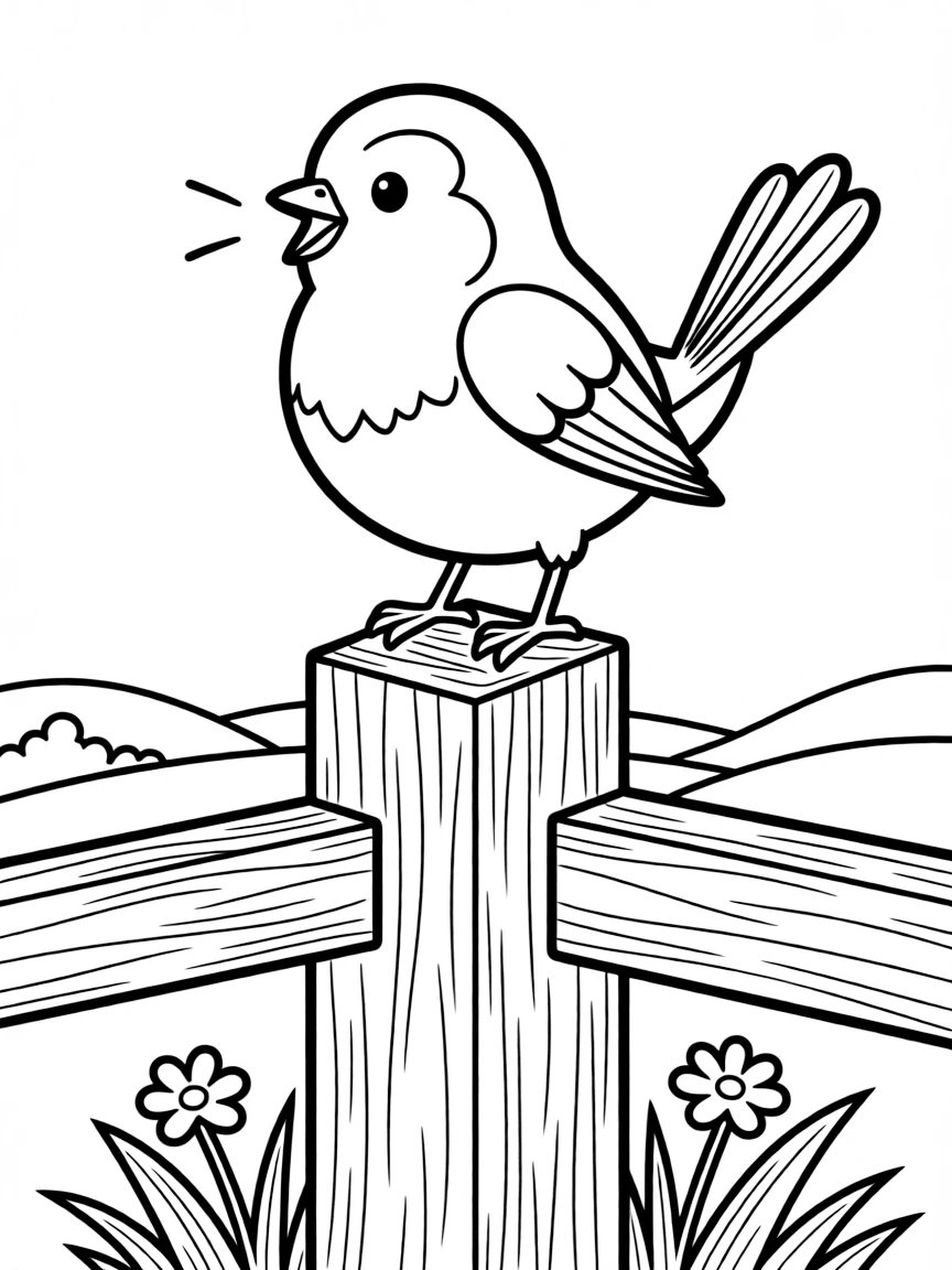 A friendly robin singing on a fence post in Michigan.