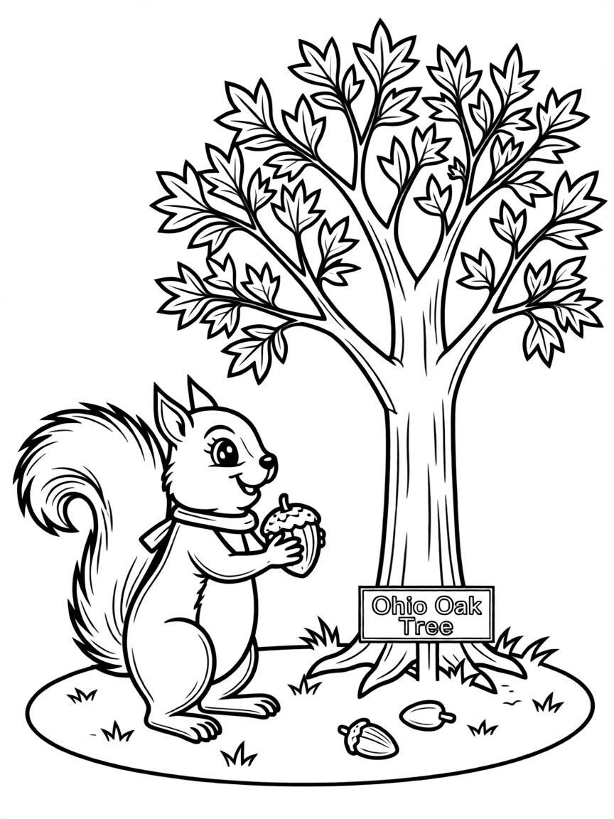 A friendly squirrel holding an acorn and looking at a tree in Ohio.