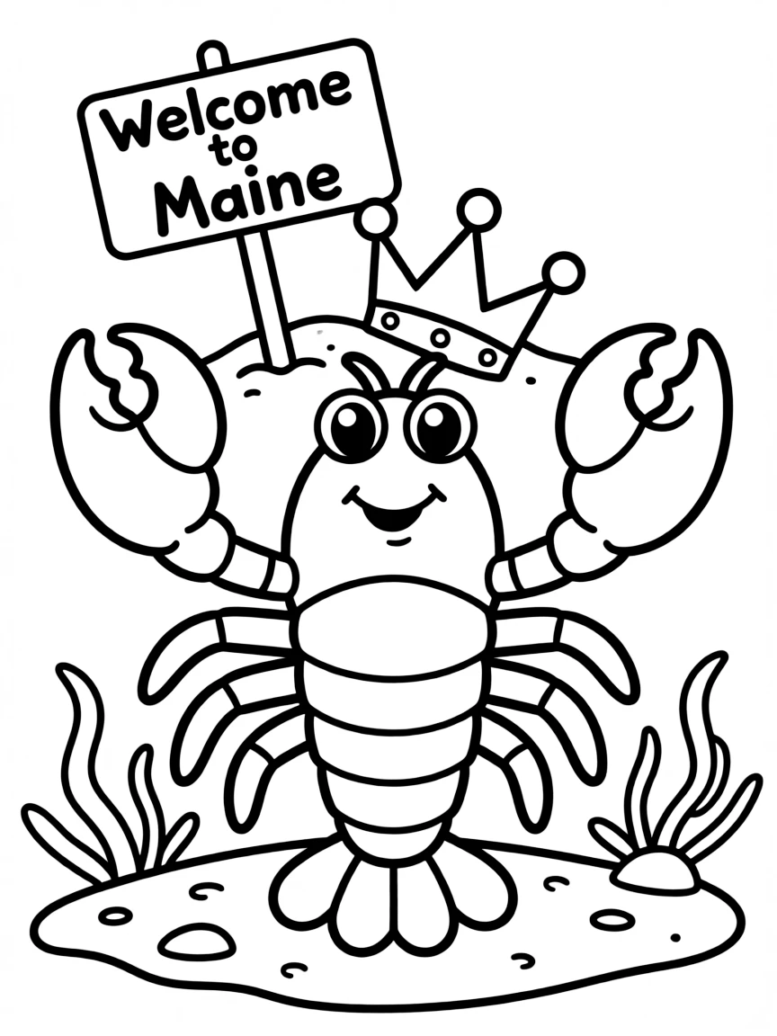 A friendly lobster wearing a tiny crown in Maine.