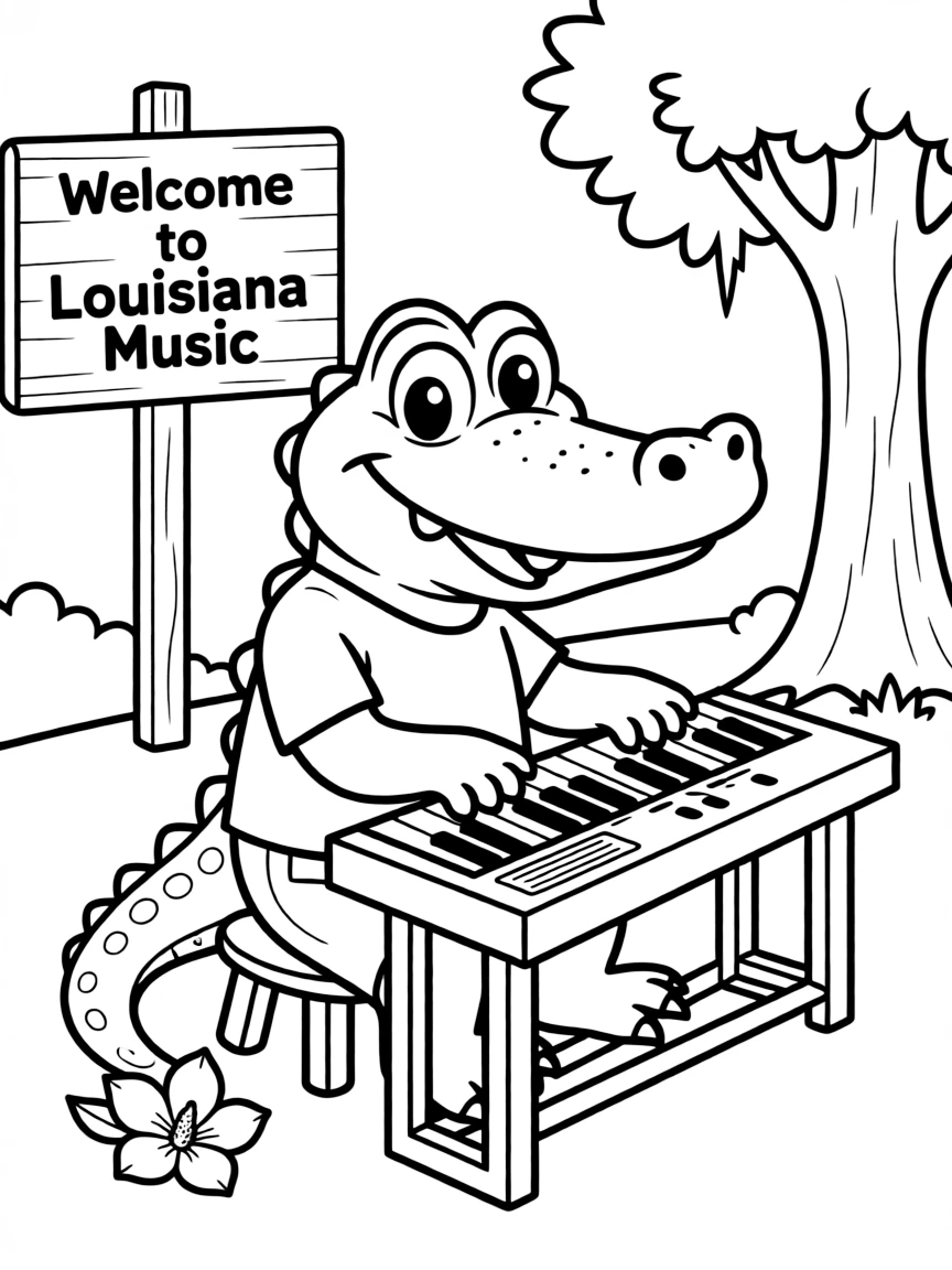 A cute little alligator playing the keyboard in Louisiana.