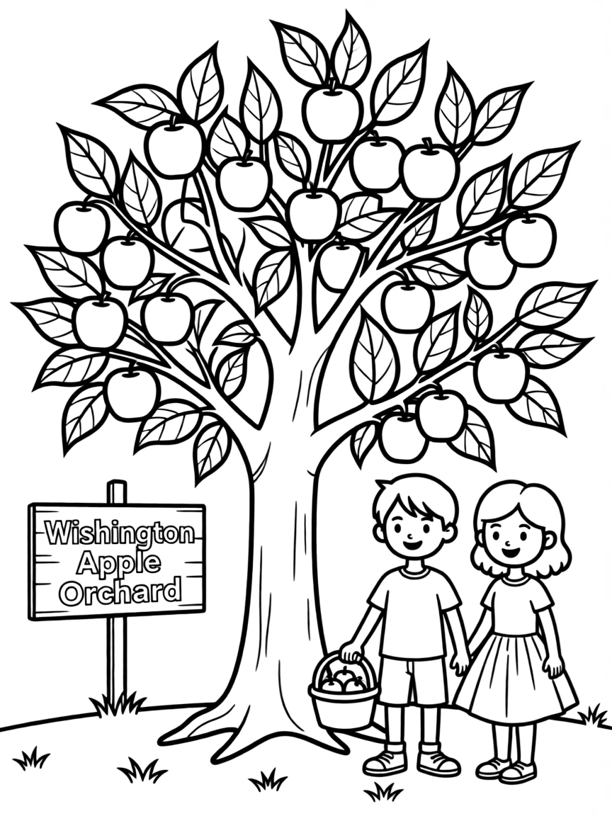 A cheerful apple tree with apples ready to be picked in Washington.