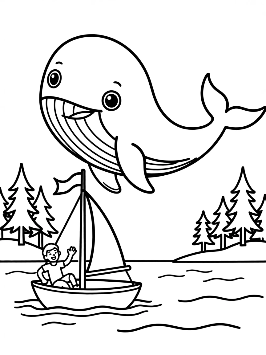 A playful whale jumping over a boat in Maine.