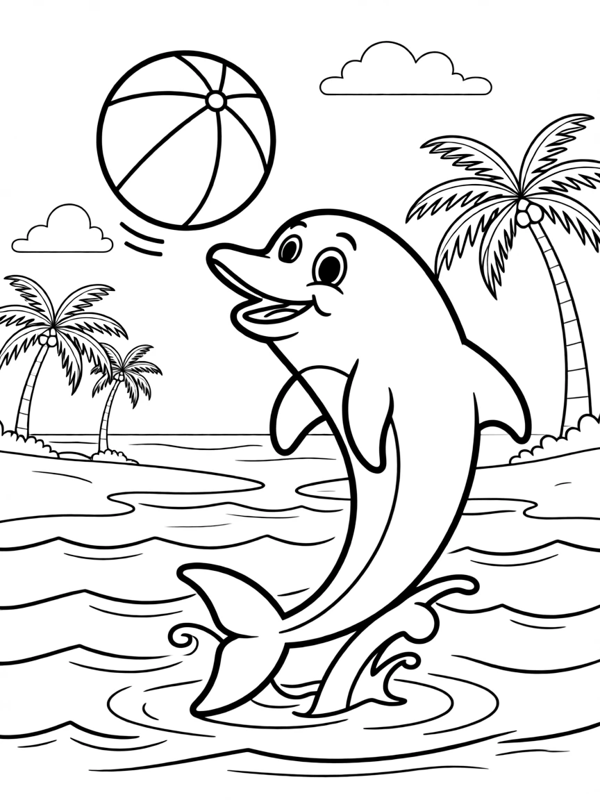 A joyful dolphin playing with a beach ball in Florida.