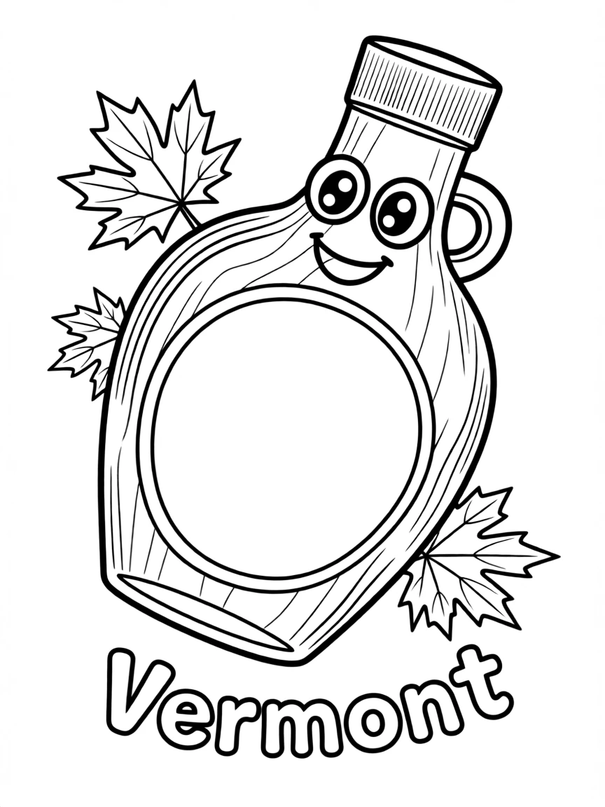 A cute maple syrup bottle with a happy face, ready to pour in Vermont.