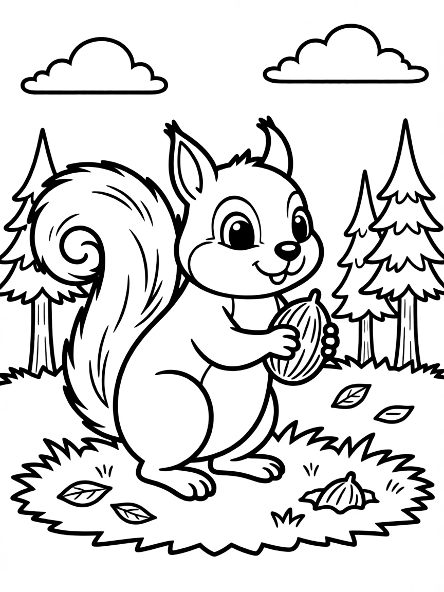 A playful squirrel with a nut, looking ready to bury it in North Carolina.