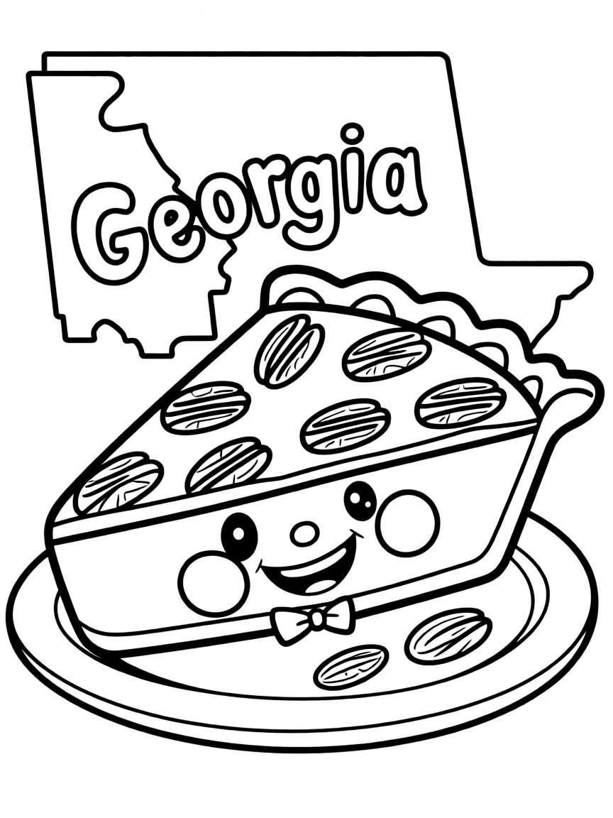 A sweet pecan pie slice with a happy face in Georgia.