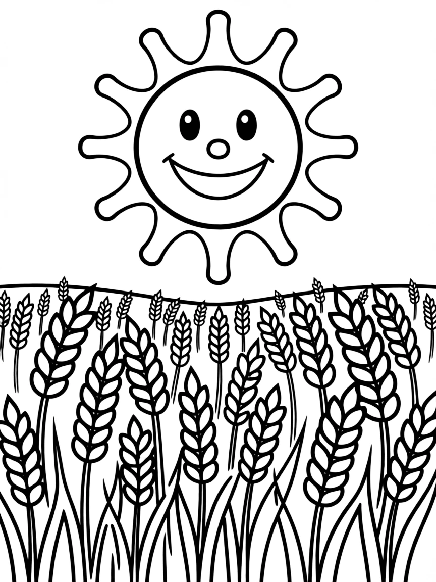 A smiling wheat field with a big, round sun in North Dakota.