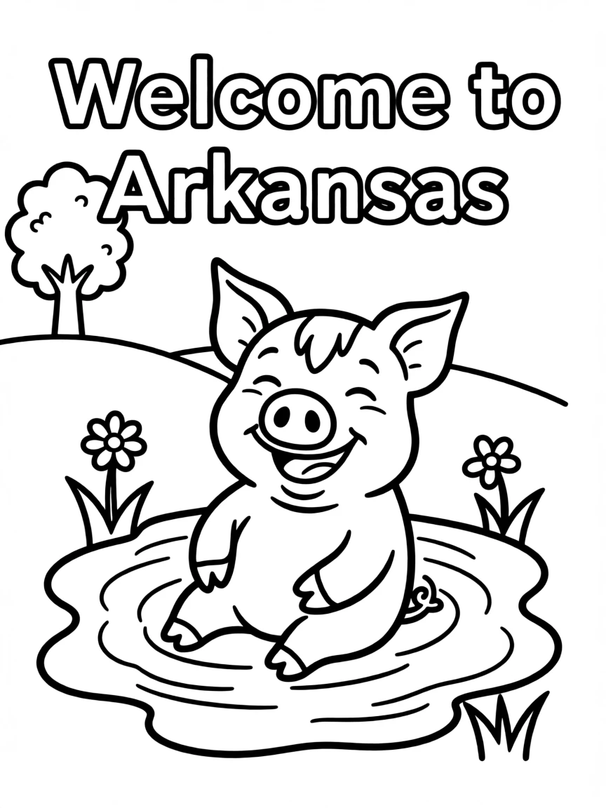 A happy pig in a mud bath, looking very content in Arkansas.