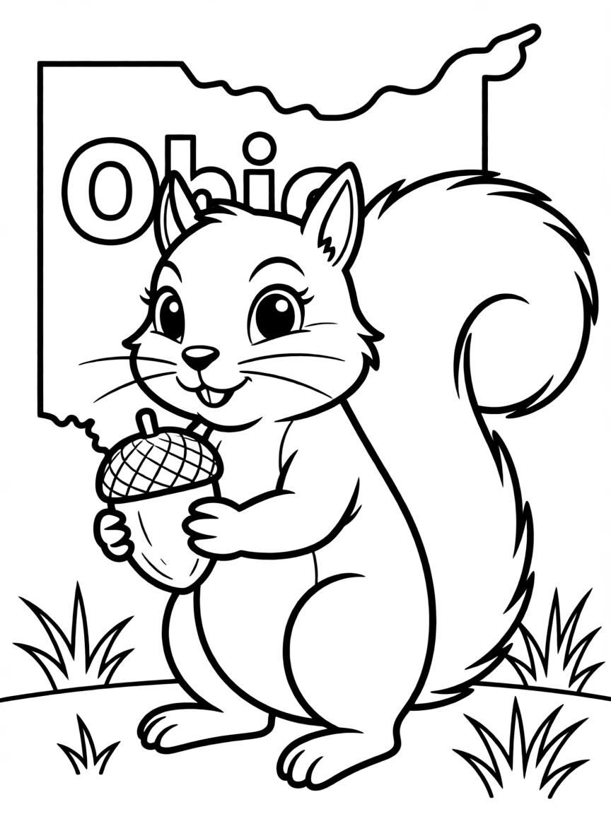 A friendly squirrel holding an acorn and looking playful in Ohio.