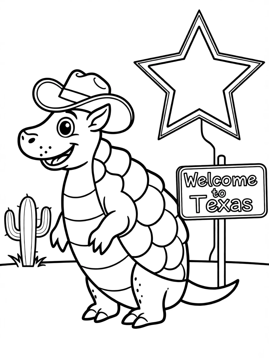 A friendly armadillo with a funny expression, wearing a tiny hat in Texas.