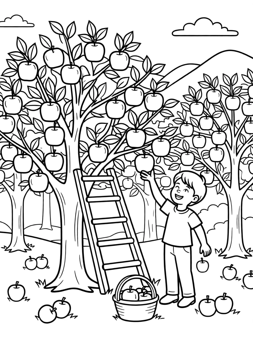 A cheerful apple orchard with many trees and apples ready for picking in Washington.