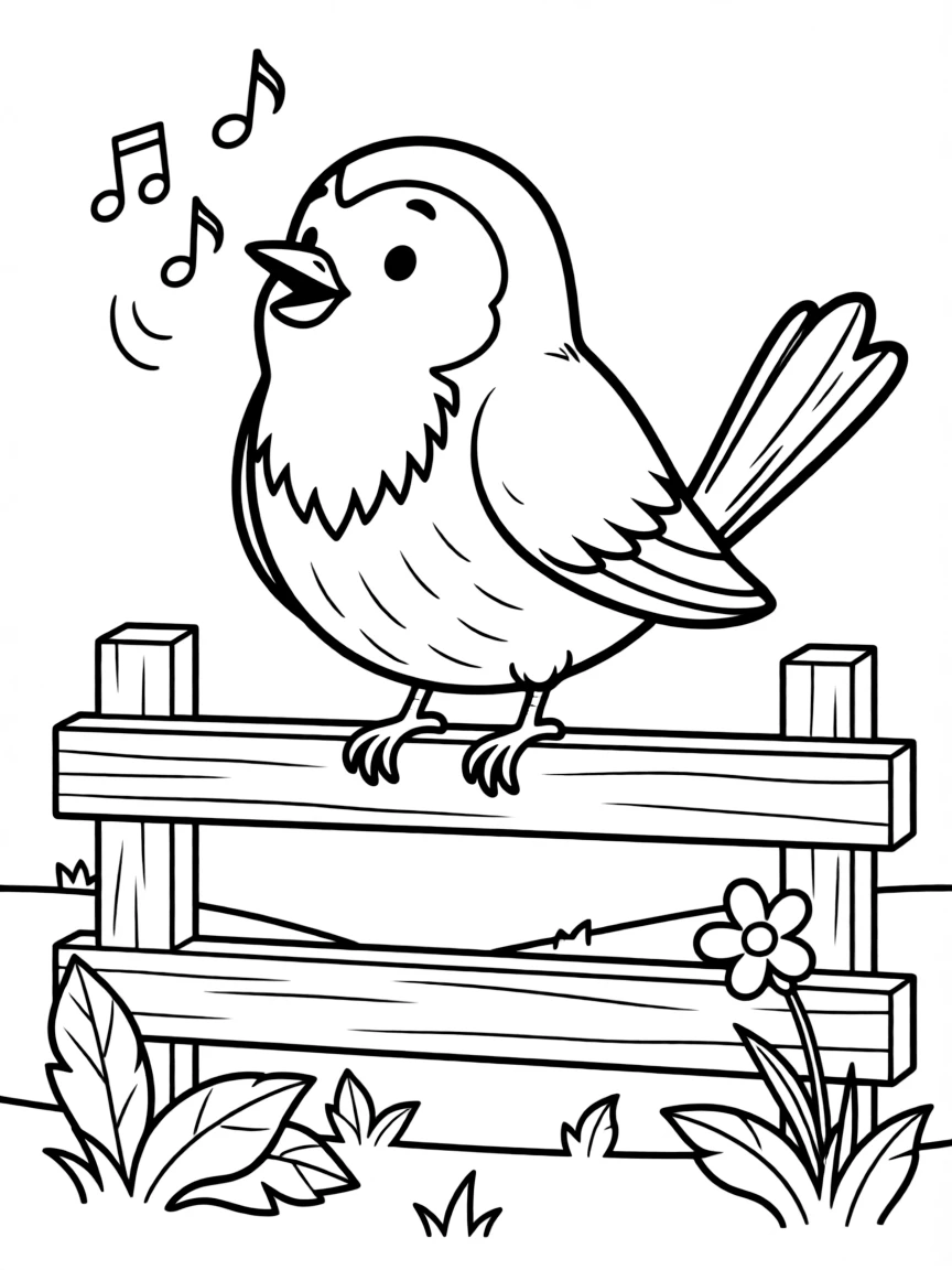 A friendly robin perched on a fence, singing a cheerful song in Michigan.
