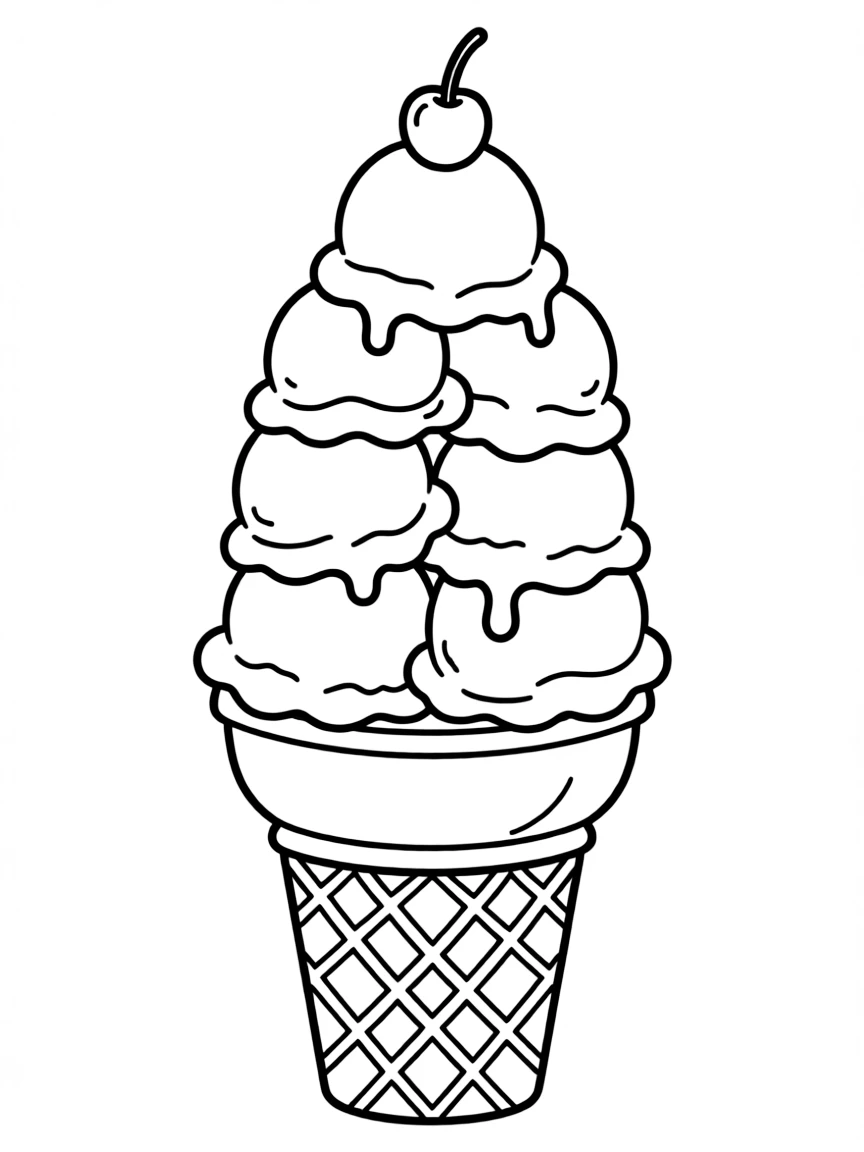 A big ice cream cone with lots of scoops
