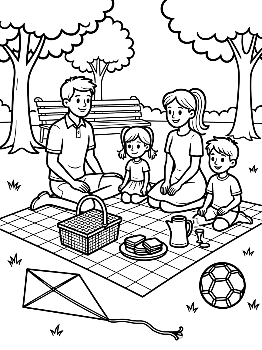 A family having a picnic in a park