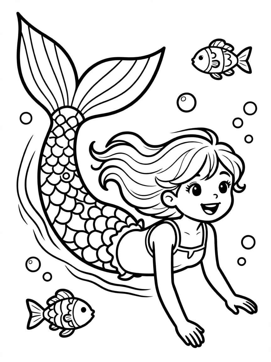 A girl swimming with a colorful mermaid tail