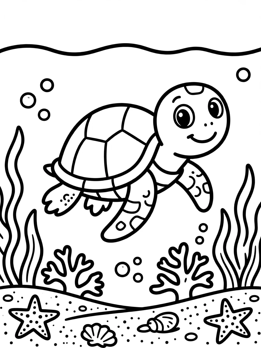 A happy turtle swimming in the sea