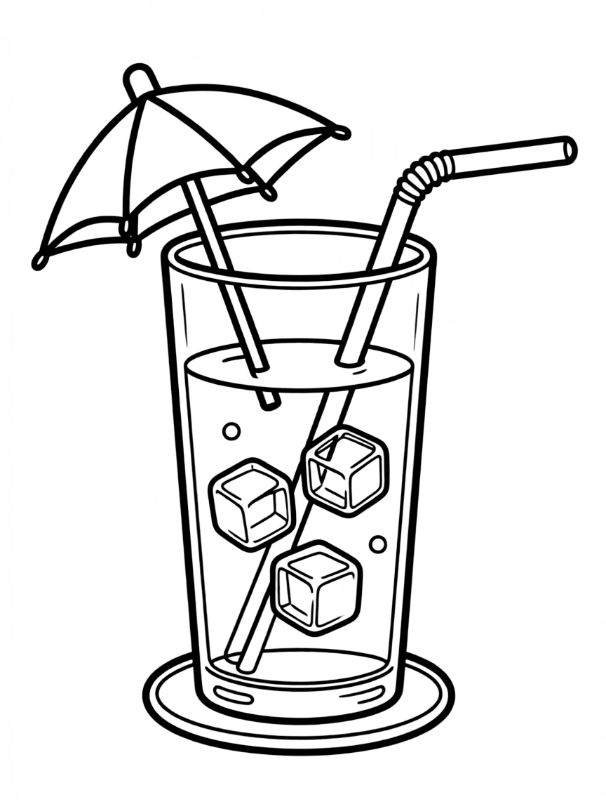 A cool drink with an umbrella and straw