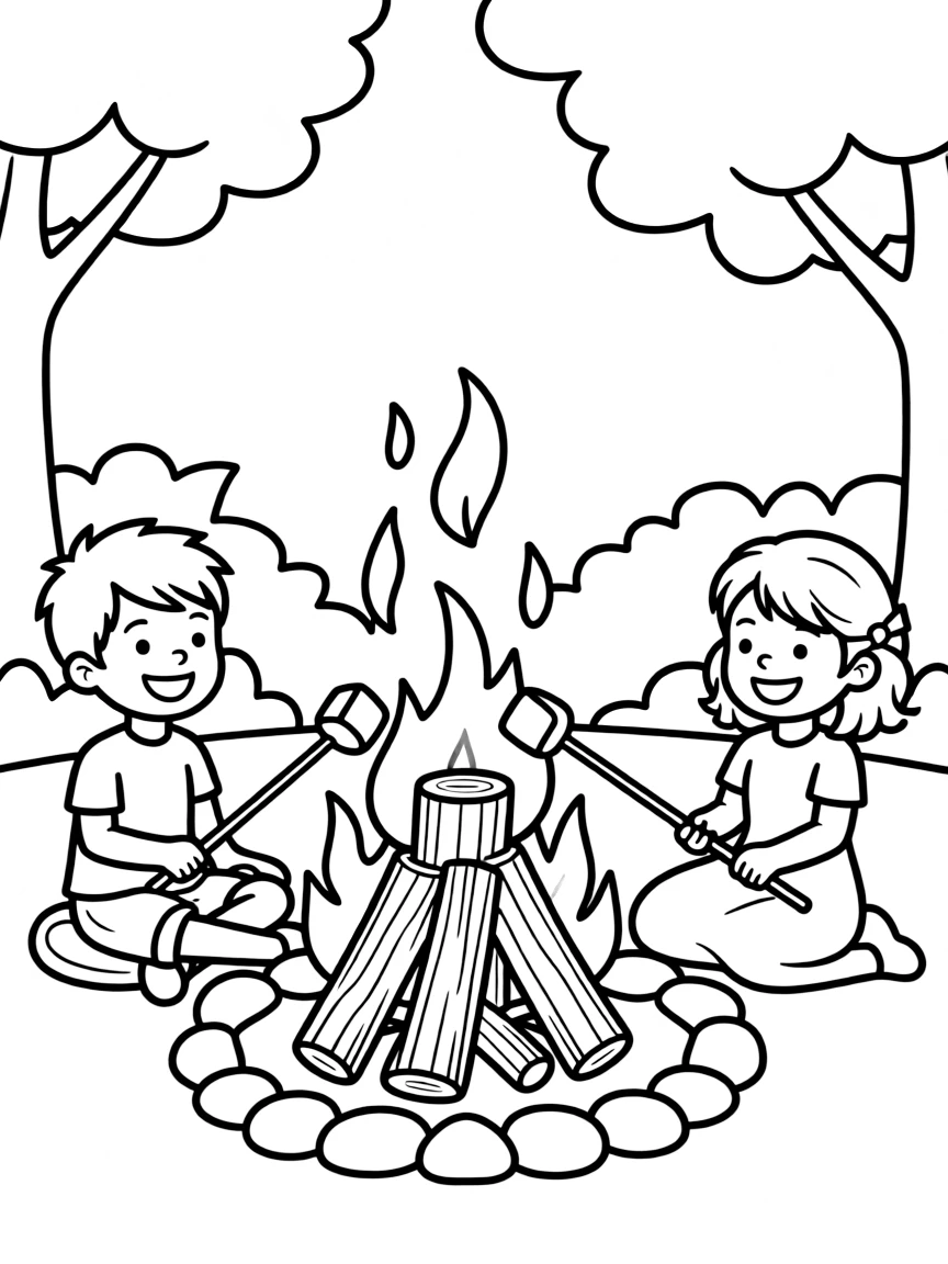A campfire with marshmallows roasting