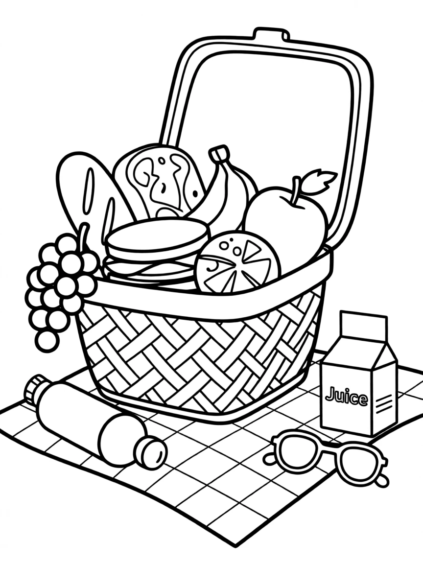 A picnic basket overflowing with food