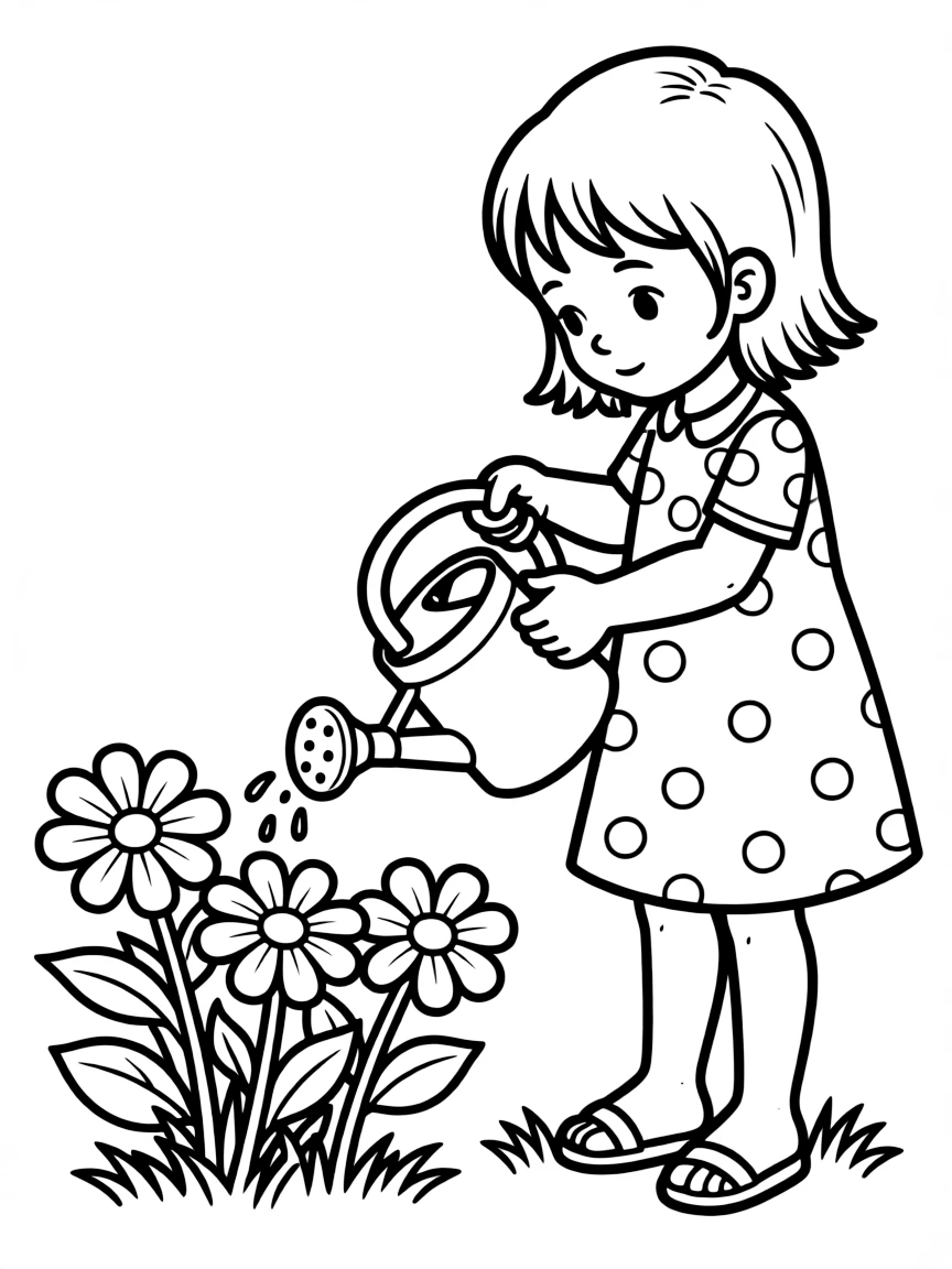 A watering can watering flowers