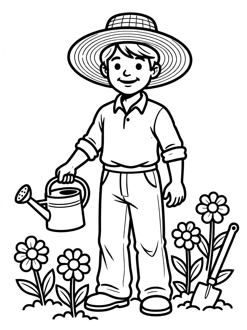 A gardener with a straw hat