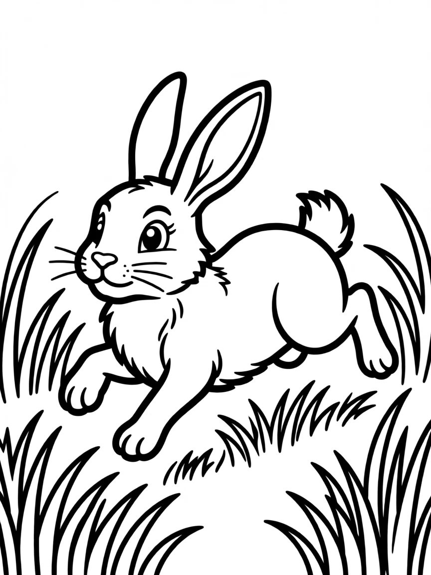 A playful bunny hopping in the grass