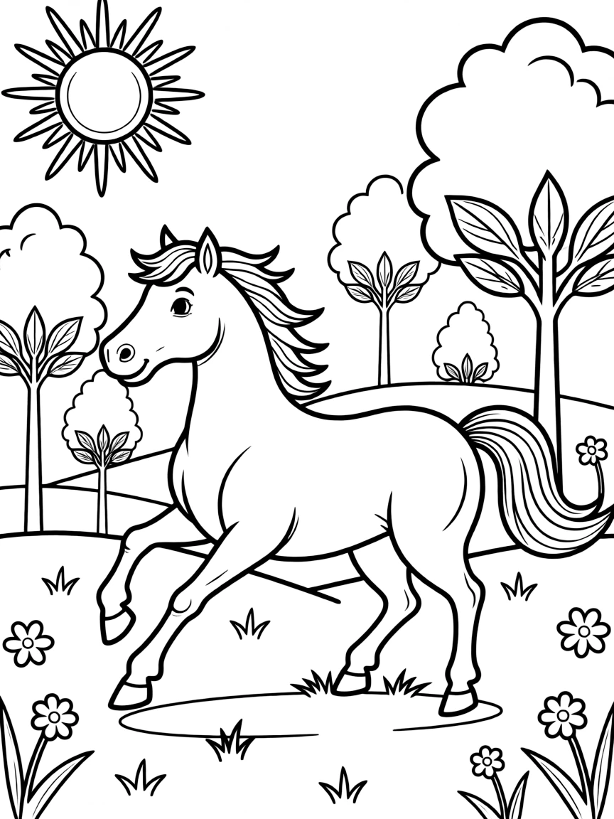 A horse running in a pasture