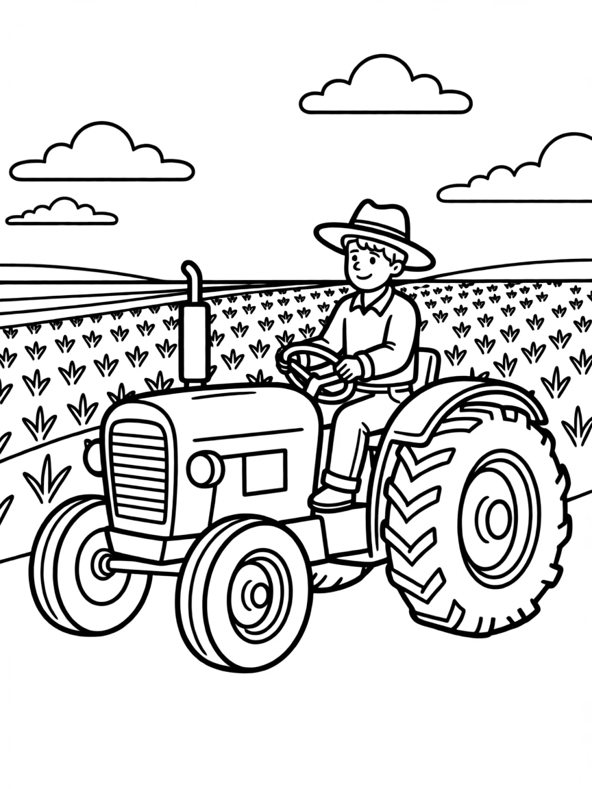 A tractor driving through a field