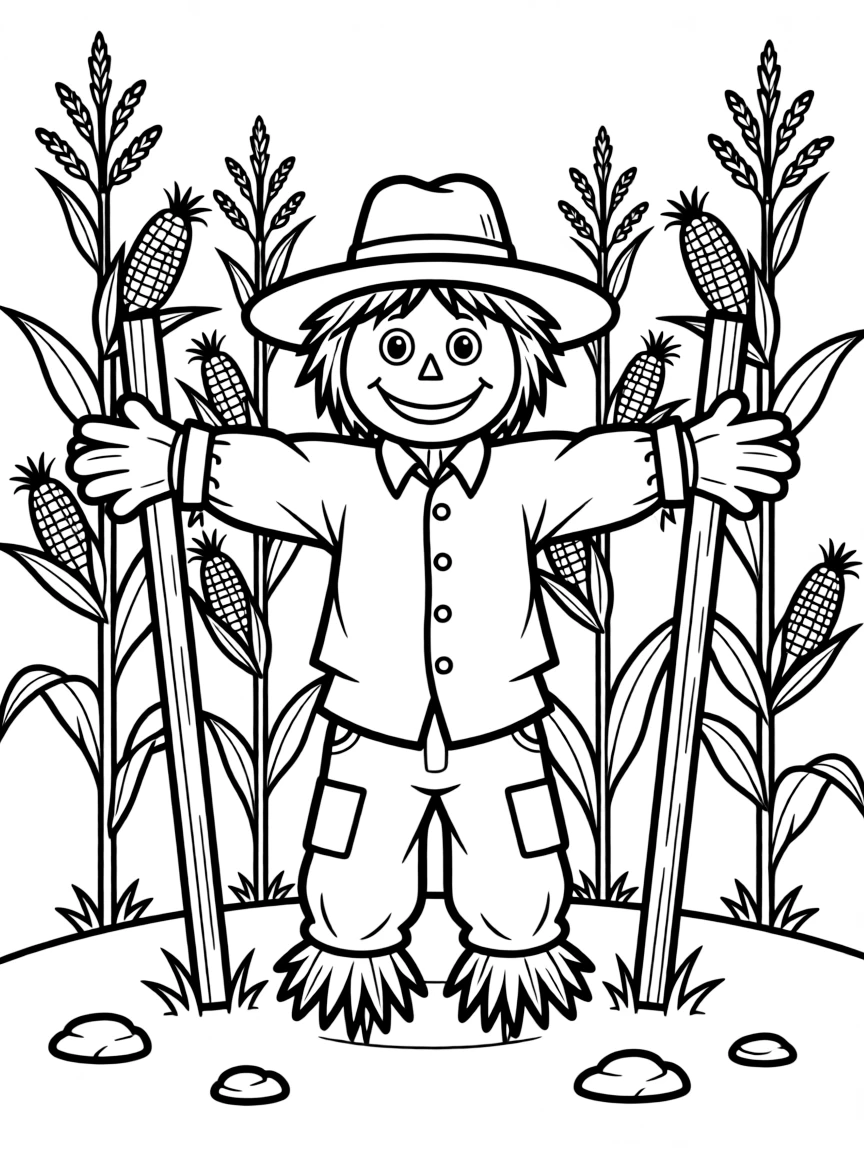 A scarecrow in a cornfield