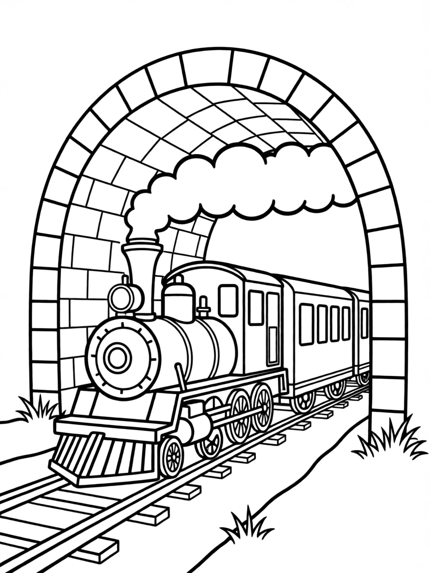 A train chugging through a tunnel