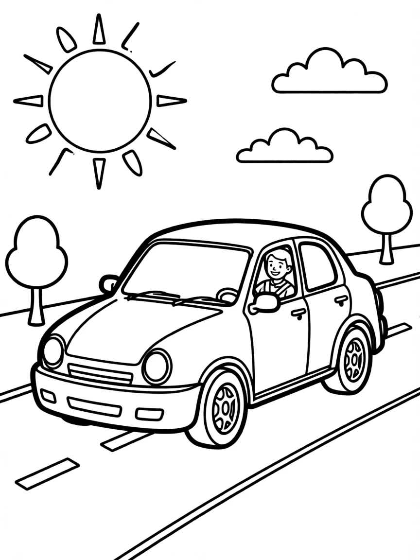 A car driving on a sunny road