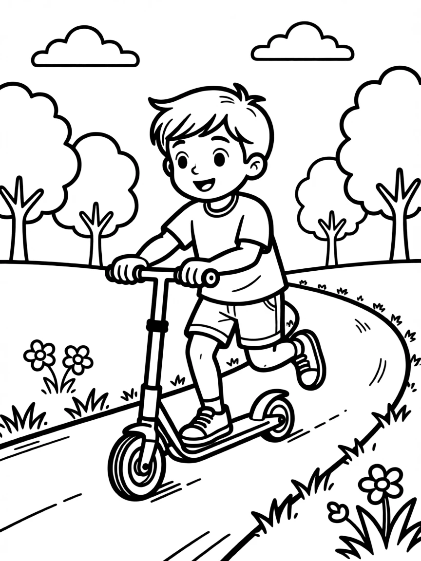 A scooter zipping down a path