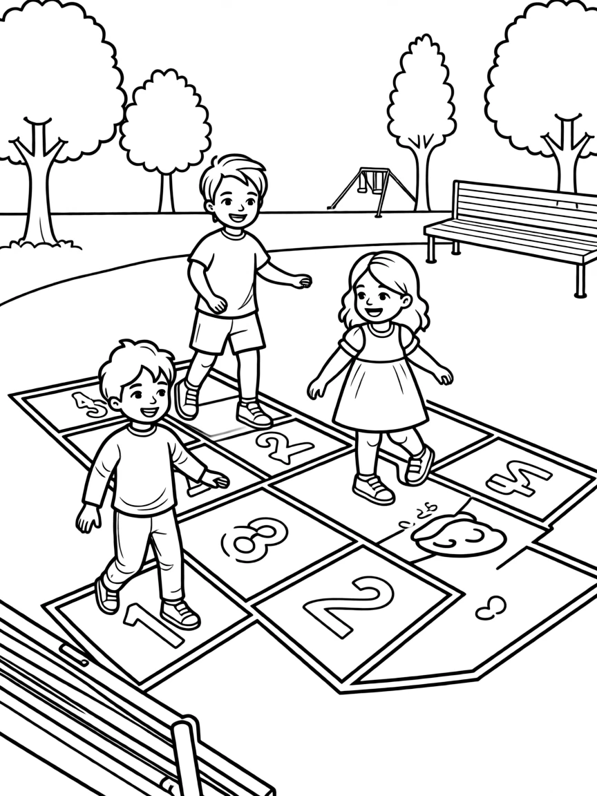 Kids playing hopscotch