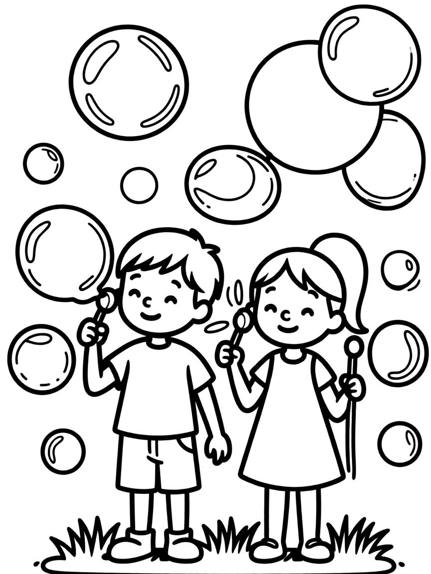 Kids blowing bubbles