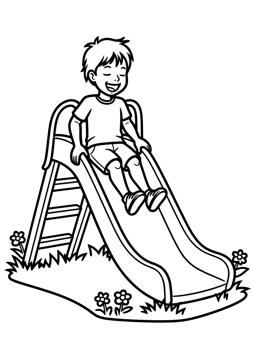 A slide with a happy child going down