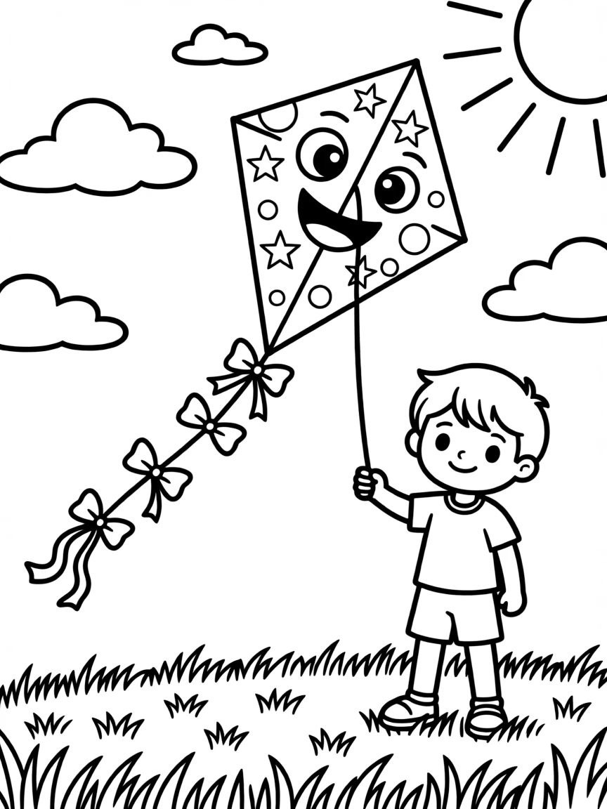 A happy kite flying in the wind