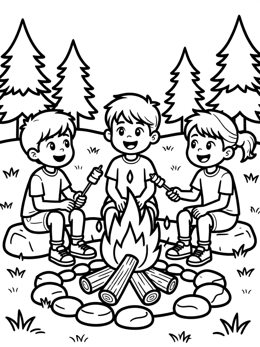 A campfire with friends telling stories