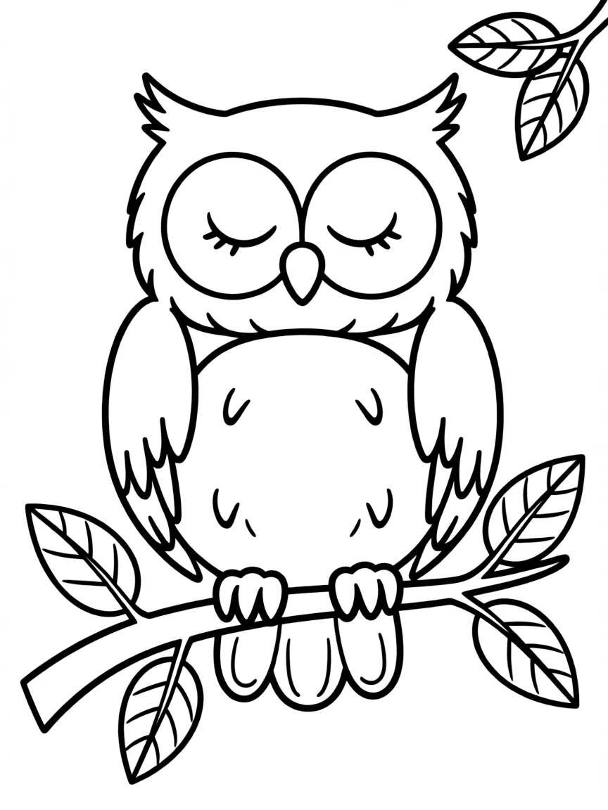 A sleepy owl on a branch