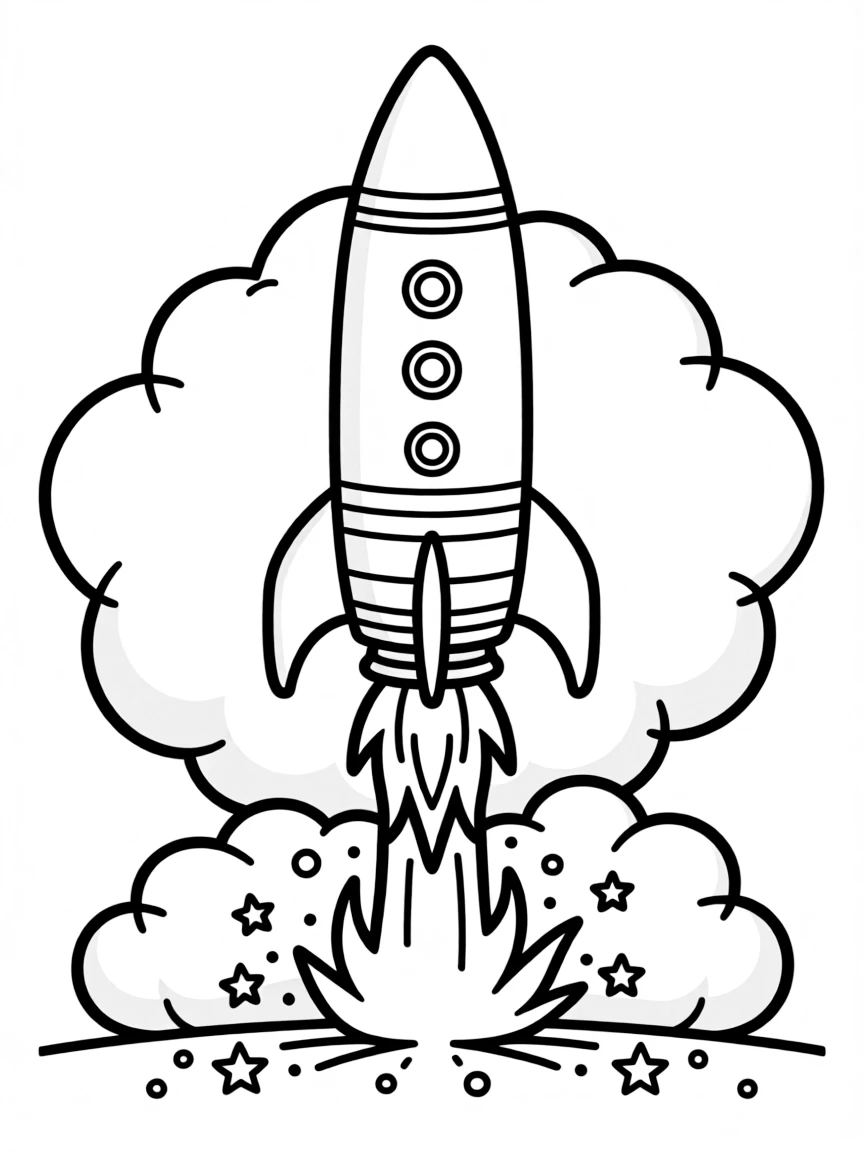 A rocket ship blasting off