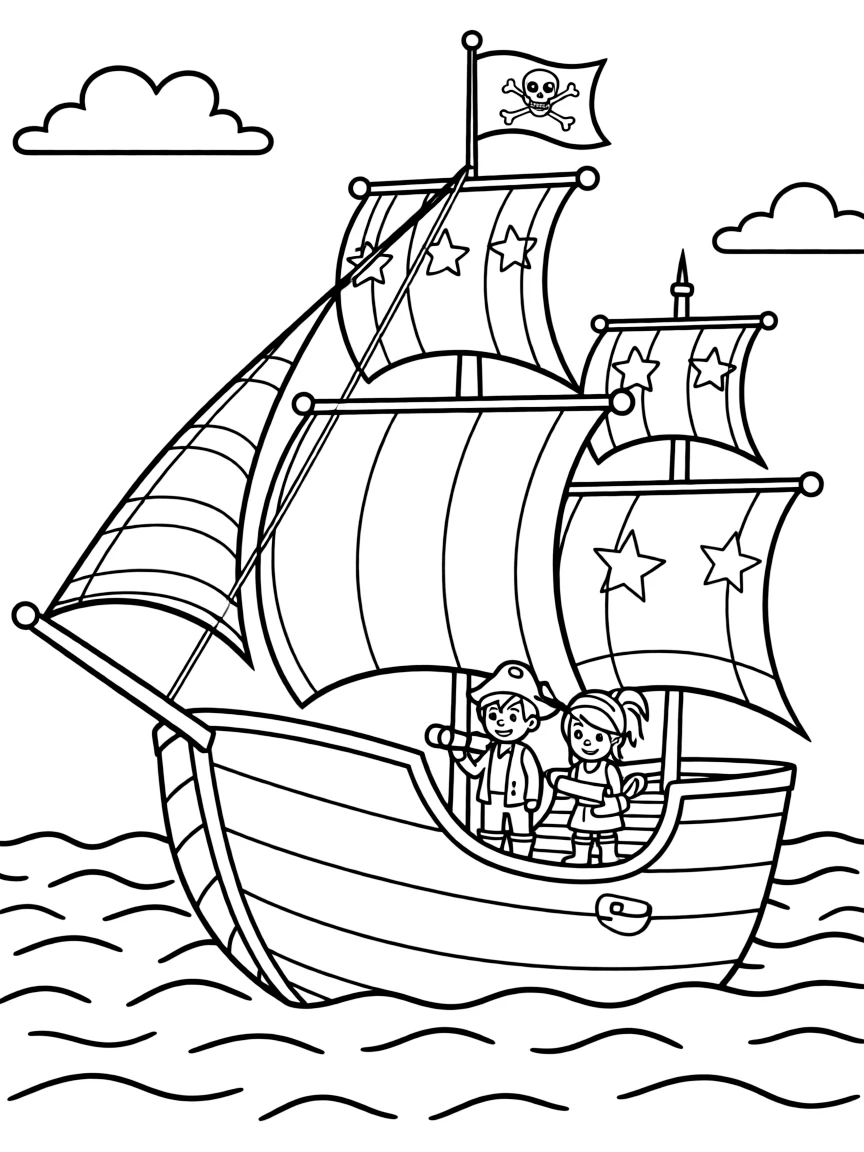 A pirate ship sailing on the sea